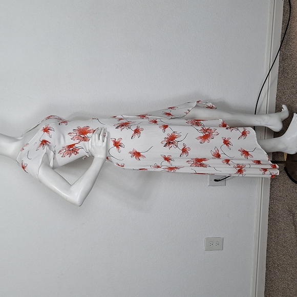 Cotton On White Red Floral Romantic V-Neck Boho High Low Wrap Maxi Dress Size S - Picture 5 of 14